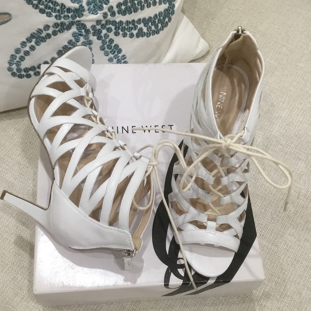 Nine West Authority White Laced-Up Heels
